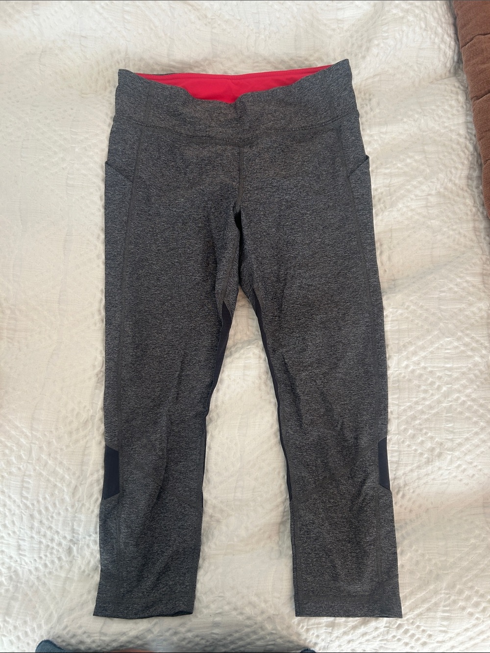 lululemon athletica Charcoal Capri Leggings with Pink Waistband